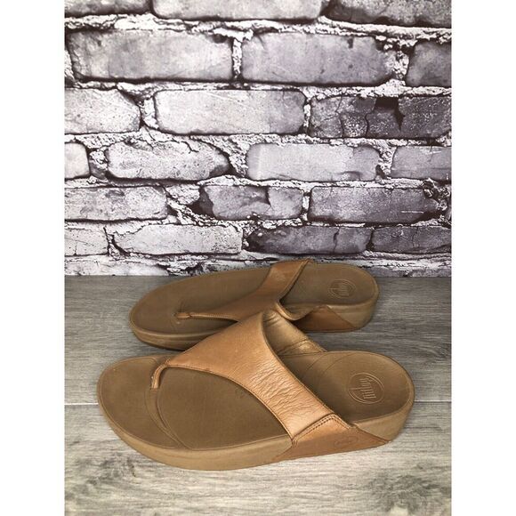 Fitflop Camel Tan Leather Flip Flop Wobble Board Sandals Women’s Sz 10M US/42EU - Picture 12 of 16